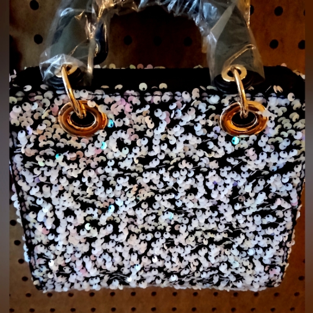 White Pink Green Small Sequins Square Satchel Handbag